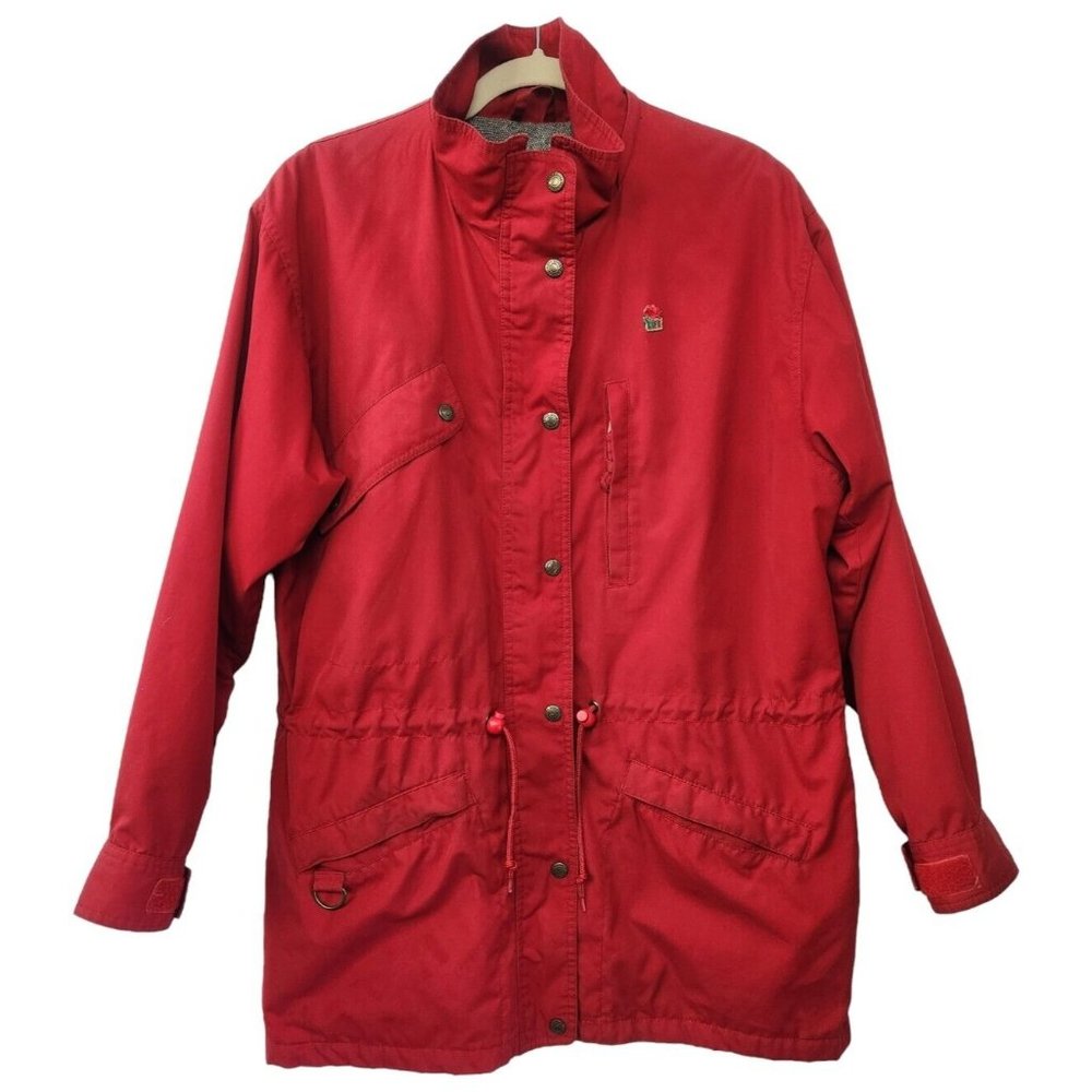 Vintage Eddie Bauer Women's Sz L Red Wool & Nylon Lined Utility Jacket Duel Zip
